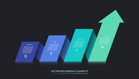 Vector infographic growth concept with 4 steps. Can be used for web design, timeline, diagram, graph, chart, business presentation.のイラスト素材