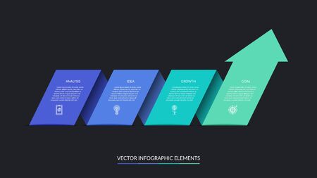 Vector infographic arrow progress chart with 4 steps. Can be used for web design, timeline, diagram, graph, business presentation.のイラスト素材