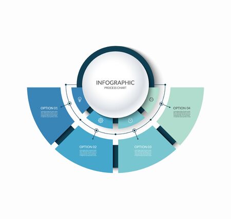 Infographic semi circular chart divided into 4 parts. Step-by step diagram with four options.のイラスト素材