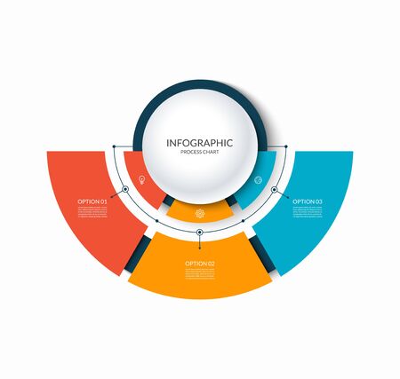 Infographic semi circular chart divided into 3 parts. Step-by step diagram with three options.のイラスト素材