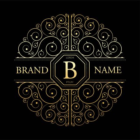 Retro vintage luxury logo template with floral elegant calligraphic elements.のイラスト素材