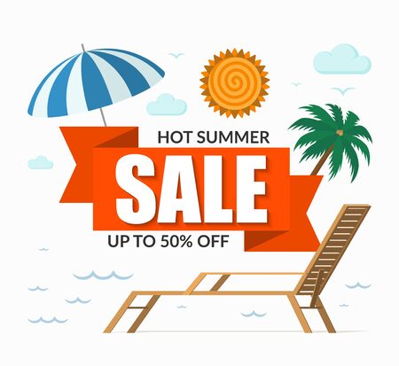 Summer sale banner. Special offer template. Discount label. Up to 50 percent off background. Vector illustrationのイラスト素材