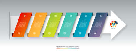 Infographic arrow timeline template with 6 steps. Can be used for web design, diagram, chart, business presentation.のイラスト素材