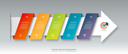 Infographic arrow timeline template with 5 steps. Can be used for web design, diagram, chart, business presentation.のイラスト素材