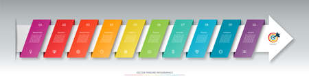 Infographic arrow timeline template with 10 steps. Can be used for web design, diagram, chart, business presentation.のイラスト素材