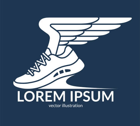Running jogging sport shoe symbol, icon, logo. Sneaker with wings. Vector illustrationのイラスト素材