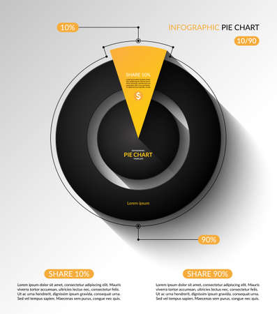 Infographic pie chart template. Share of 10 and 90 percent. Vector illustrationのイラスト素材
