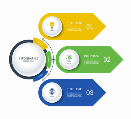 Infographic semi circle template with 3 arrows. Can be used for business presentation, brochure, diagram, chart, web design, data visualization. Vector illustrationのイラスト素材