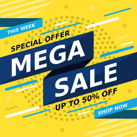 Mega Sale banner. Special offer template. Up to 50 percent off design. Shopping concept. Vector backgroundのイラスト素材