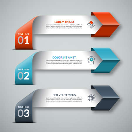 Arrow infographic template in origami style. 3-step colorful paper banner for business infographics. Can be used for workflow layout, brochure, diagram, chart, web designのイラスト素材