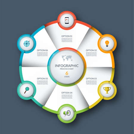 Infographic circle, process chart, cycle diagram. 6 steps. Vector template for business presentation, report, brochure.の写真素材