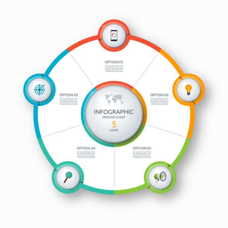 Infographic circle, process chart, cycle diagram. 5 steps. Vector template for business presentation, report, brochureの写真素材
