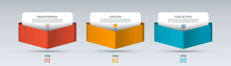 Infographic template with 3 paper arrows pointing down. Can be used for graph, chart, report, web design. Vector illustrationのイラスト素材