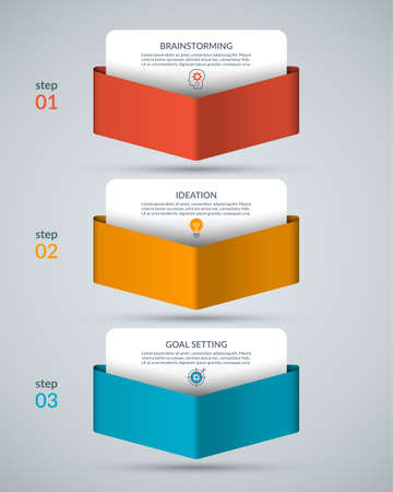 Infographic template with 3 paper arrows pointing down. Can be used for graph, chart, report, web design. Vector illustrationのイラスト素材