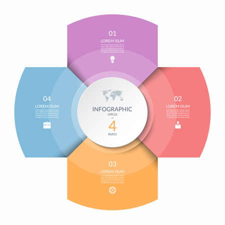 Infographic circle, process chart, cycle diagram with 4 steps, parts. Four-step vector template for business infographics, report, presentation, brochure.のイラスト素材