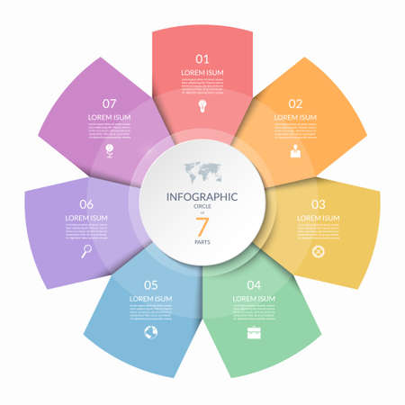 Infographic circle, process chart, cycle diagram with 7 steps, parts. Seven-step vector template for business infographics, report, presentation, brochure.の写真素材
