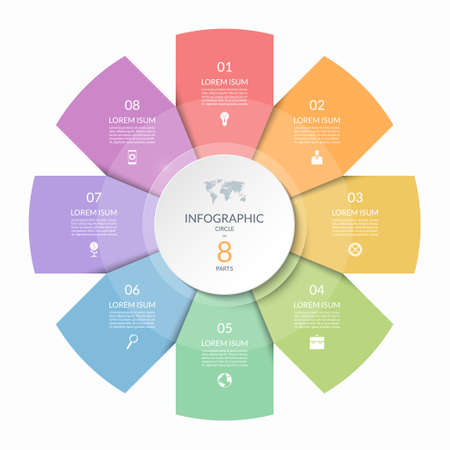 Infographic circle, process chart, cycle diagram with 8 steps, parts. Eight-step vector template for business infographics, report, presentation, brochure.の写真素材
