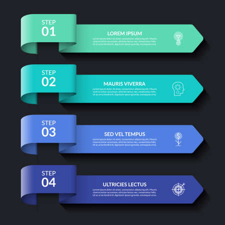 Arrow infographic elements. Origami style. Vector banner with 4 options, steps, parts. Can be used for web, diagram, graph, workflow layout, chart, report.のイラスト素材