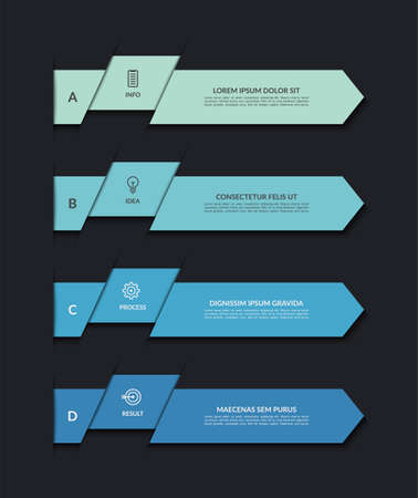 Infographic template with 4 arrows on black background. Can be used for diagram, graph, chart, report, web design. Vector illustrationのイラスト素材