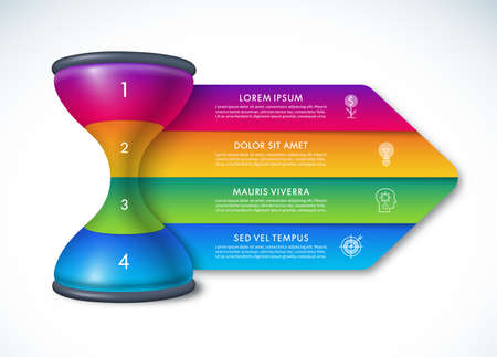 Hourglass sandglass infographic template with 4 steps, options, parts. Time management concept. Can...