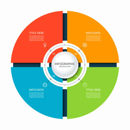 Infographic circular template with 4 steps, parts, elements. Diagram or chart with four options. Can be used for business presentation, brochure, web design, data visualization.のイラスト素材