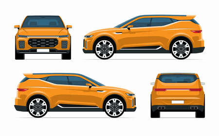 Modern SUV car mockup. Side, front, rear view of a crossover vehicle isolated on white background. Vector car for road traffic and transportation illustrations.のイラスト素材