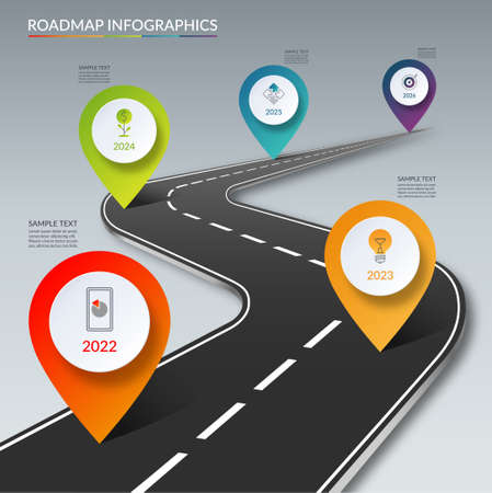 Roadmap timeline infographics with 5 pin pointers.のイラスト素材