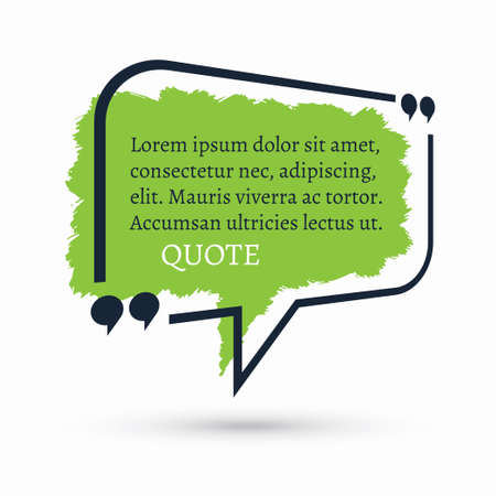 Quote speech bubble, blank template, text in quotation marks, blank quote box on colorful background. Vector illustration.のイラスト素材