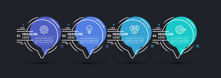 Timeline infographic template with 4 steps, options, pinpointers in trendy linear style. Vector banner for brochure or web design, promotion, presentation, business infographics, annual report.のイラスト素材