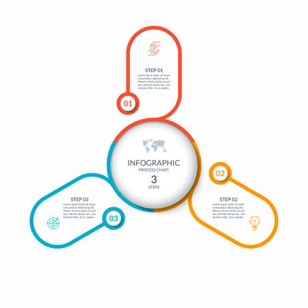 Infographic round chart with 3 steps, parts, options, processes. Vector circle infographic concept. Cycle diagram with thin line icons.のイラスト素材