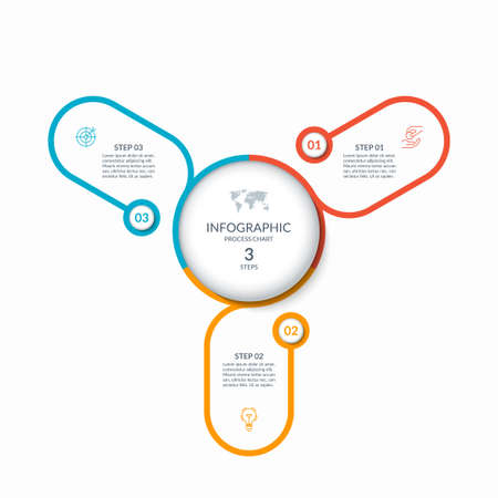 Infographic round chart with 3 steps, parts, options, processes. Vector circle infographic concept. Cycle diagram with thin line icons.のイラスト素材