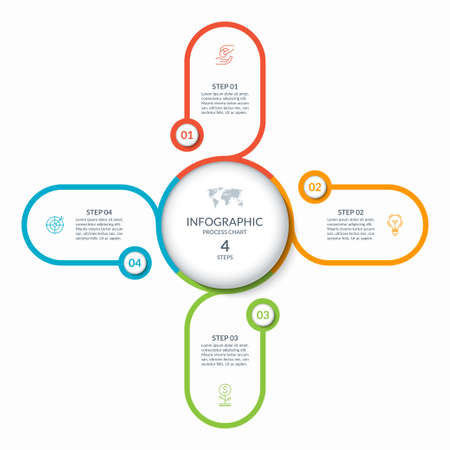 Infographic round chart with 4 steps, parts, options, processes. Vector circle infographic concept. Cycle diagram with thin line icons.のイラスト素材