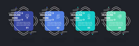 Vector infographic design template with 4 steps, numbered options, square elements with rounded edges.のイラスト素材