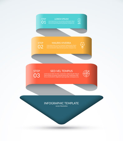 Vector infographic template in the shape of an arrow pointing down. Business concept with 3 steps, options, parts. Can be used for diagram, chart, web design. Vector illustrationのイラスト素材