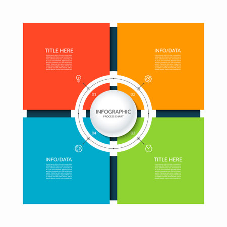 Infographic square template with 4 steps, parts, elements. Diagram or chart with four options.のイラスト素材