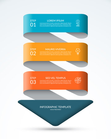 Down arrow infographic concept. Business template with 3 steps, options, parts. Can be used for diagram, chart, web design. Vector illustration.のイラスト素材