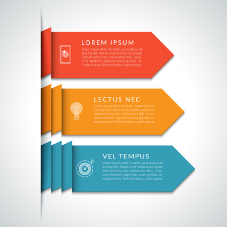 Modern minimal arrow infographic elements. Origami style. Vector illustration. Can be used for workflow layout, brochure, diagram, chart, number and step options, web design.のイラスト素材