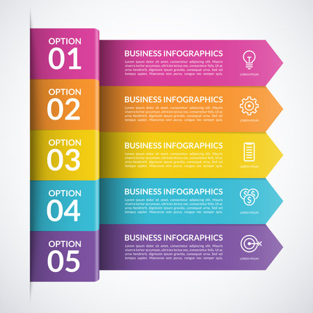 Infographic template with 5 arrows. Can be used for web design, diagram, chart, graph, presentation, business infographics.のイラスト素材