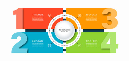 Infographic diagram with 4 numbered steps, options. Can be used as a chart, graph, workflow layout, for web, report, business infographics.のイラスト素材