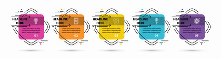 Infographic design template with 5 numbered steps, options. Business concept in minimal thin line style.のイラスト素材