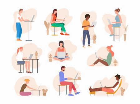 Set of people using a notebook.のイラスト素材