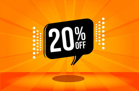 20 percent discount. Orange banner with floating balloon for promotions and offers. Vector Illustration.のイラスト素材