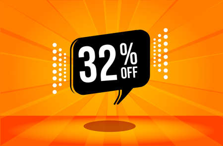 32 percent discount. Orange banner with floating balloon for promotions and offers. Vector Illustration.のイラスト素材