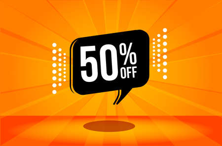 50 percent discount. Orange banner with floating balloon for promotions and offers. Vector Illustration.のイラスト素材