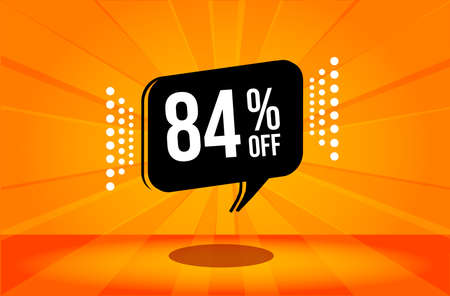 84 percent discount. Orange banner with floating balloon for promotions and offers. Vector Illustration.のイラスト素材