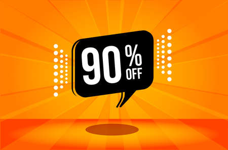 90 percent discount. Orange banner with floating balloon for promotions and offers. Vector Illustrationのイラスト素材