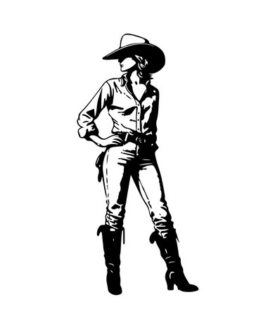 Cowboy girl. Hand drawn vector illustration of a cowgirl.のイラスト素材