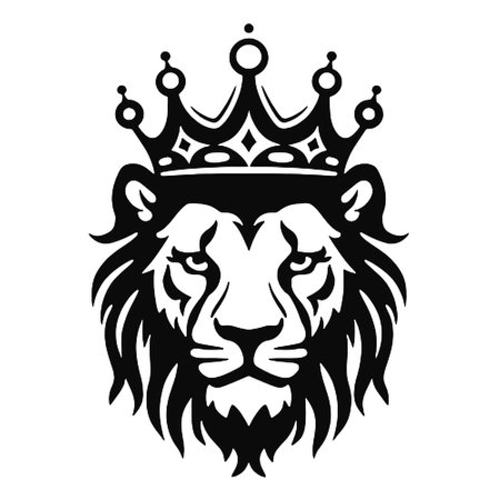 Lion head with crown in black and white style. Vector illustration.のイラスト素材