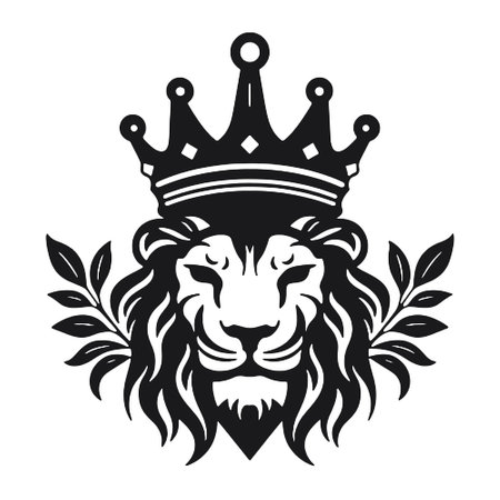 Lion head with crown. Heraldic vector illustration isolated on white background.のイラスト素材