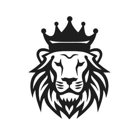 Lion head logo with crown. Vector illustration isolated on white background.のイラスト素材